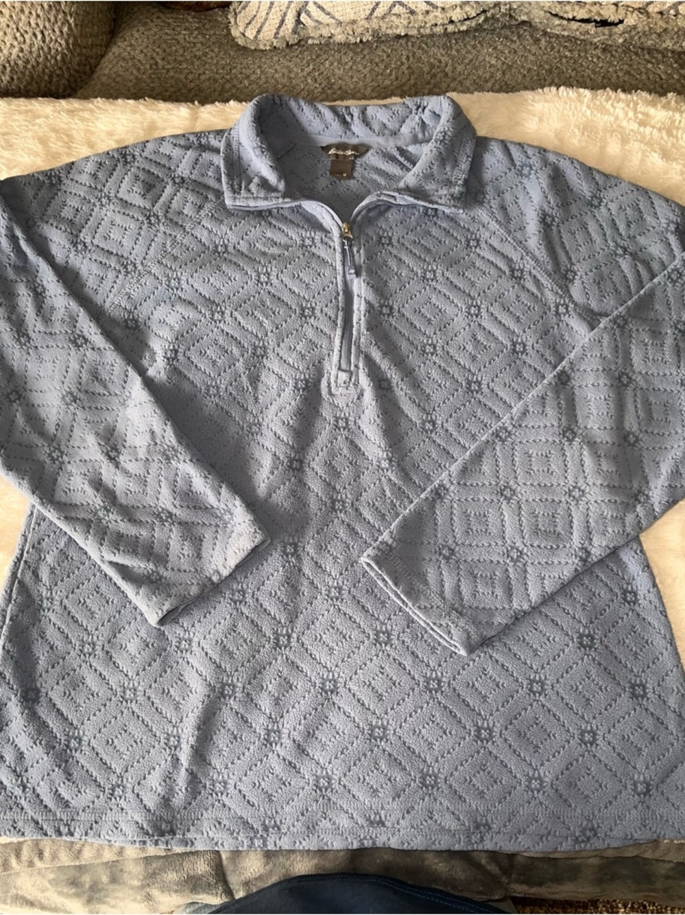 Eddie Bauer Light Blue Zip-Up Textured Pullover
